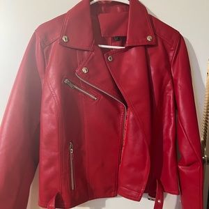 Red faux leather jacket